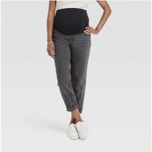 Isabel Maternity Women Over belly Boyfriend Jeans Sz. 10 Gray Frayed Hem Comfort